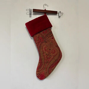 POTTERY BARN Elegant Christmas Stockings Red Paisley Jacquard Velvet
